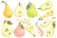 Set Of Ripe Fruit Pears.Cartoon Vector Graphics.