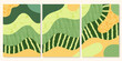 Set of abstract shapes green field from aerial view. Minimalist summer field landscape poster collection. Rural view, grunge texture. Design elements for social media post, banner, card, background