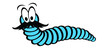 Cartoon happy worm with moustache or beard. Let it grow. No shave, november. No shave or shaving moustache. Blue ribbon, man.