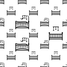 Baby Bed Icon Seamless Pattern, Baby Crib Infant Bed With Hanging Toys