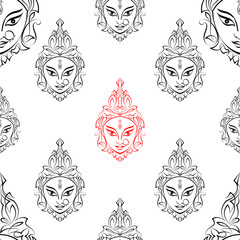 Wall Mural - Durga Goddess Of Power Seamless Pattern, Divine Mother Of The Universe Design