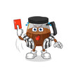 coffee machine referee with red card illustration. character vector