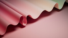 Pink And Green Ripple Wallpaper. Trendy 3D Gradient Background With Copy-Space.