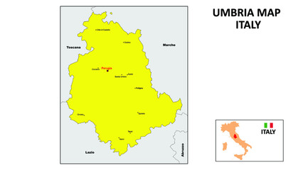 Wall Mural - Umbria Map. State and district map of Umbria. Political map of Umbria with the major district