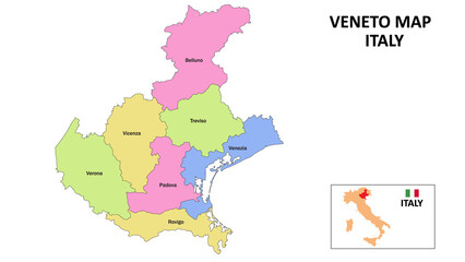 Wall Mural - Veneto Map. District map of Veneto in District map of Veneto in color with capital.