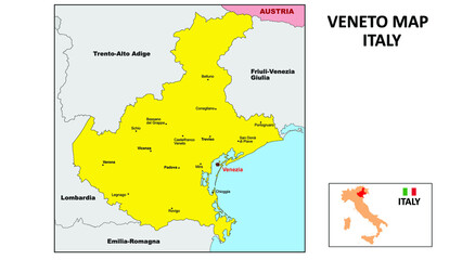  Veneto Map. State and district map of Veneto. Political map of Veneto with the major district