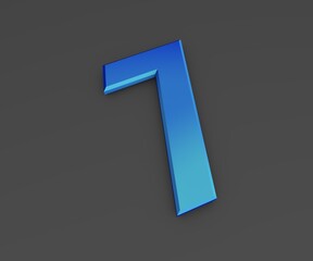 Poster - Number 7. Blue volumetric figure on a gray background. 3D rendering.