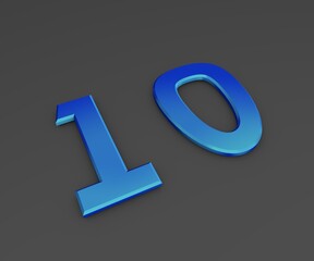 Poster - Number 10. Blue volumetric figure on a gray background. 3D rendering.