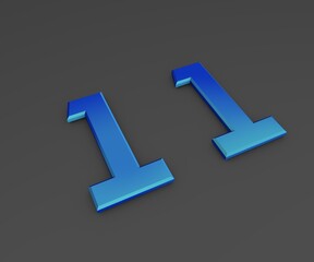 Poster - Number 11. Blue volumetric figure on a gray background. 3D rendering.