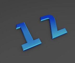 Poster - Number 12. Blue volumetric figure on a gray background. 3D rendering.