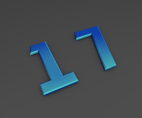 Poster - Number 11. Blue volumetric figure on a gray background. 3D rendering.