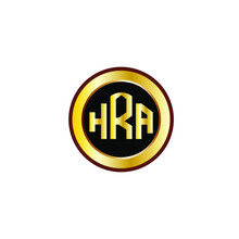 HRA Letter Circle Logo Design. HRA Letter Logo Design With Black Background. HRA Creative Letter Logo With Gold Colors.
