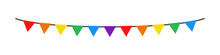 Vector LGBT Garland Of Flags. Colorful Rainbow Bunting. Triangles. Pride Month. LGBTQ Plus.