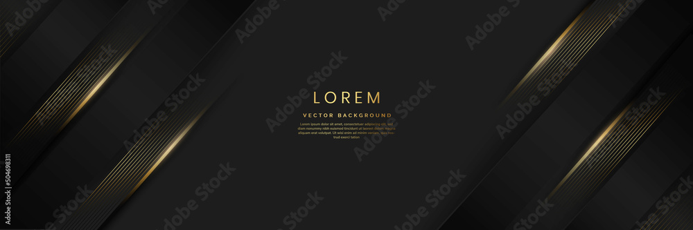 Abstract 3d black background with diagonal gold lines stripes. Luxury ...