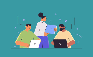 Poster - businesspeople having conference meeting on laptops business people discussing during video call web