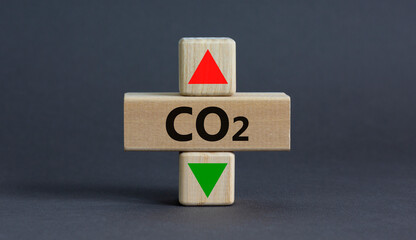 Wall Mural - CO2 changes symbol. The concept word CO2 on a wooden block on a beautiful grey table grey background. Business, ecological and CO2 changes concept. Copy space.