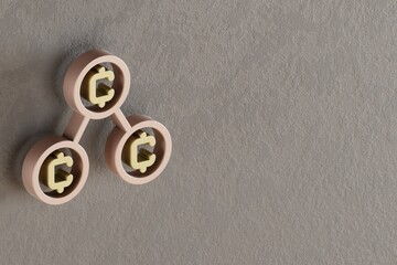 Leinwandbilder - Beautiful abstract illustrations Golden Blockchain Coins symbol icons on a gray wall background. 3d rendering illustration. Background pattern for design.