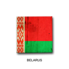 Wall Mural - Belarus flag on a wooden block. Isolated on white background. Signs and symbols.