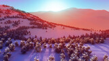 Fototapeta Lawenda - above winter forest mountain sunset