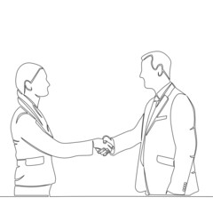 Continuous line drawing business people handshake concept