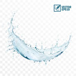 3D realistic transparent isolated vector splash of water with drops in the form of a circle or vortex on light background