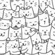 Vector Cute Cat Seamless Pattern. Cartoon Doodle Animals Outline Background. Kawaii Kittens for children. Great for fabric, textile, wallpaper, wrapping, t-shirt print. Black lines isolated on a white