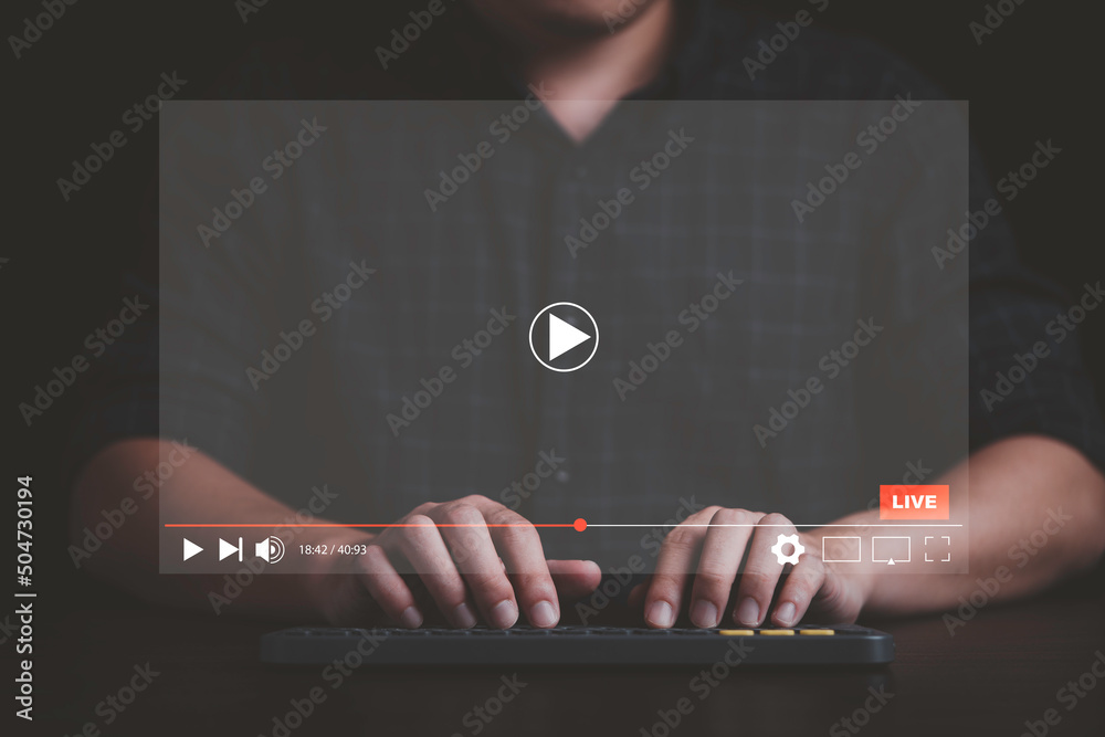 Man use laptop computer to watching and live streaming window for Video ...
