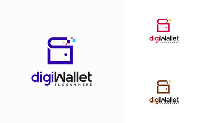 Wall Mural - digital wallet logo designs concept vector, pixel money logo template icon vector