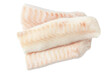 Frozen cod fish loins without skin isolated on white.