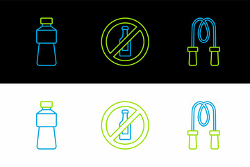 Poster - Set line Jump rope, Bottle of water and No alcohol icon. Vector