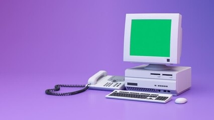 Fototapete - Abstract aesthetic background with 90s style system message windows, old vintage computer, mouse, keyboard, pop up icon system message window on pink and purple gradient y2k style realistic 3d render