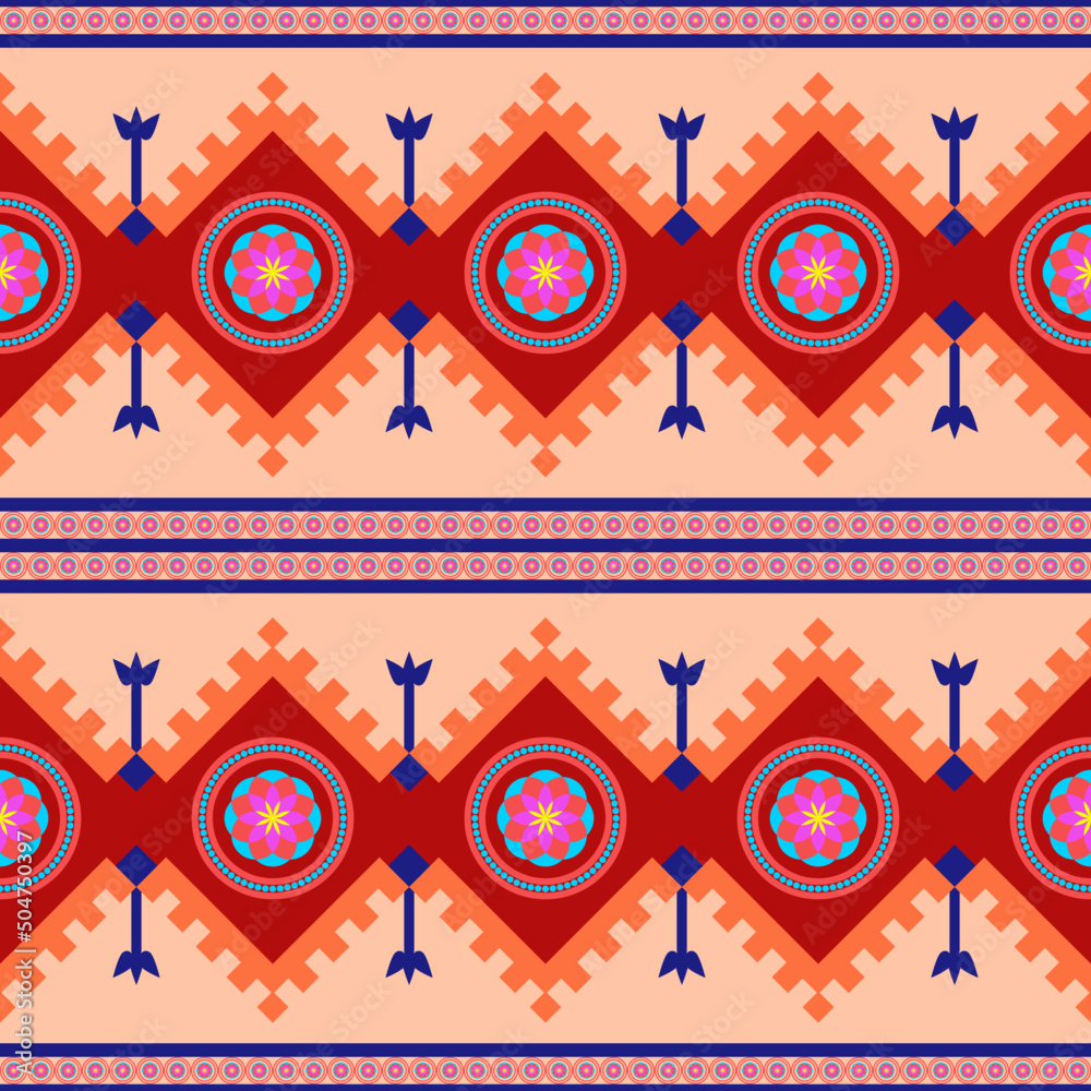 Seamless ethnic pattern with tribal aztec motives. Black and white ...