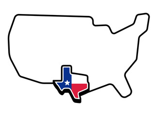 Wall Mural - USA map outline with Texas state symbol