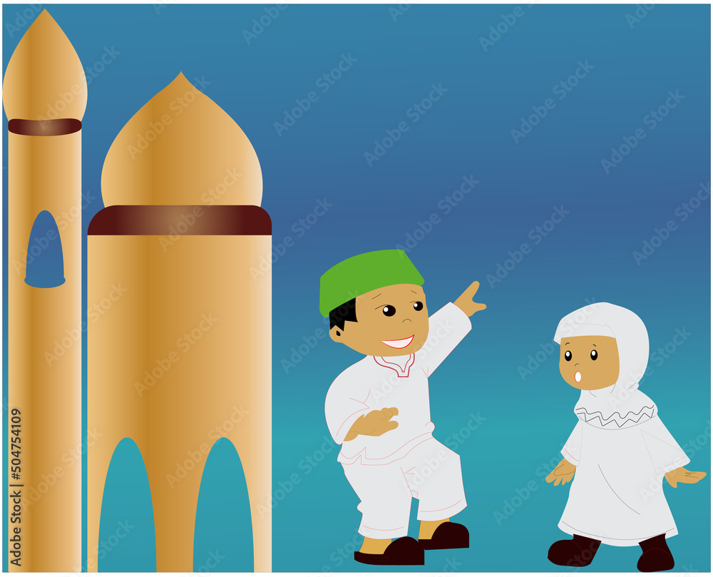 Muslim boy and girl cartoon vector Stock Vector | Adobe Stock