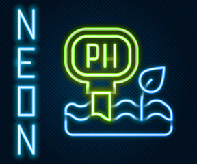 Glowing neon line Soil ph testing icon isolated on black background. PH earth test. Colorful outline concept. Vector