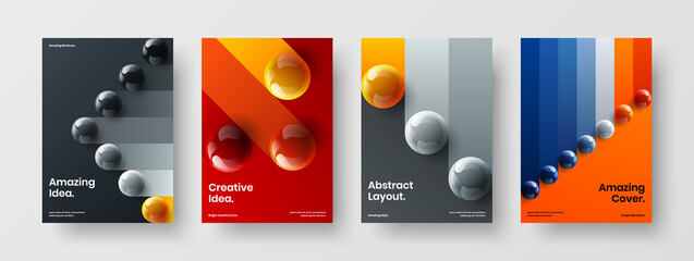 Wall Mural - Premium corporate identity A4 design vector template set. Abstract 3D balls cover illustration collection.