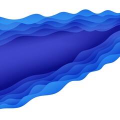Wall Mural - Abstract background with water waves in paper cut style. 3d wallpaper with cut out deep wavy modern cover. Blue color layers with smooth shadow papercut art. Vector illustration, origami shapes