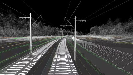 Wall Mural - The BIM model of the railway infrastructure area of wireframe view