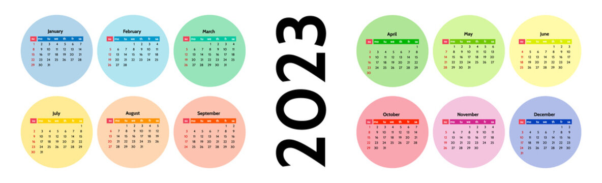 Calendar for 2023 isolated on a white background
