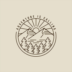 Wall Mural - mountain and pines logo line art simple minimalist vector illustration template icon graphic design.