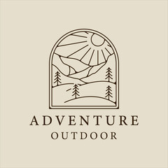 Wall Mural - mountain and pines logo line art simple minimalist vector illustration template icon graphic design.