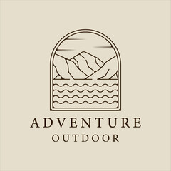 Wall Mural - mountain and lake logo line art simple minimalist vector illustration template icon graphic design. 