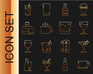 Wall Mural - Set line Coffee cup, Martini glass, Wine, Whiskey bottle, and, Cocktail Bloody Mary and Glass rum icon. Vector