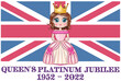 Queen Elizabeth Platinum Jubilee celebration poster. The Queen has reigned for 70 years with the Union Jack in background