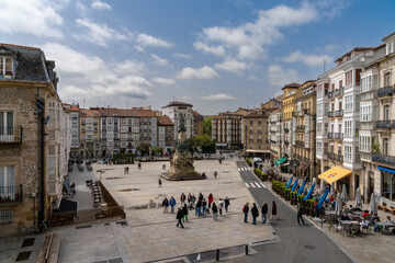 Sticker - high angle view of the Plaza de la Virgen Blanca square in the old city center of Vitoria