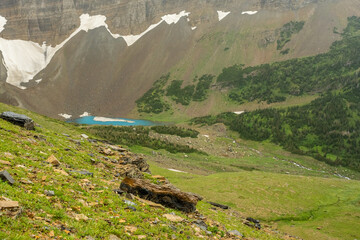 Poster - Ice Blue Unnamed Lake Gathers Glaciel Melt Below Piegan Pass