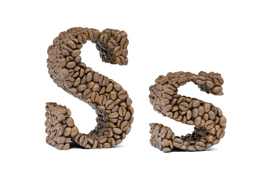 Letter S from coffee bean isoilated on white. Coffee alphabet font.
