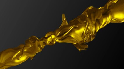 Poster - Animated golden chaotic 3d wave. Spiral rotation of liquid metal, silk fabric, oil. A cosmic body. A moving stream of energy. Background for technology, science, medicine, presentations, logo.