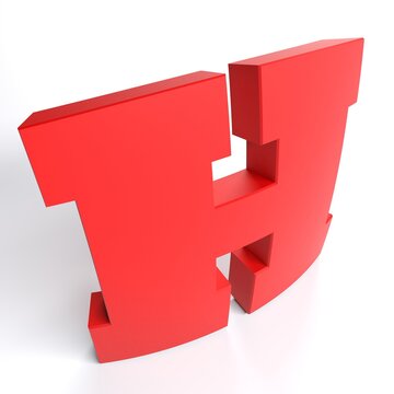H aphabetic letter in red material isolated on white background - 3D rendering illustration