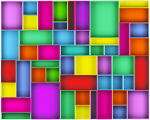 Poster - Rainbow cubic pattern. Texture for scenery Rainbow scenery for site. Geometric pattern. Visualization of multicolored elements. Baby block volumetric pattern. Colorful backdrop. 3d rendering.